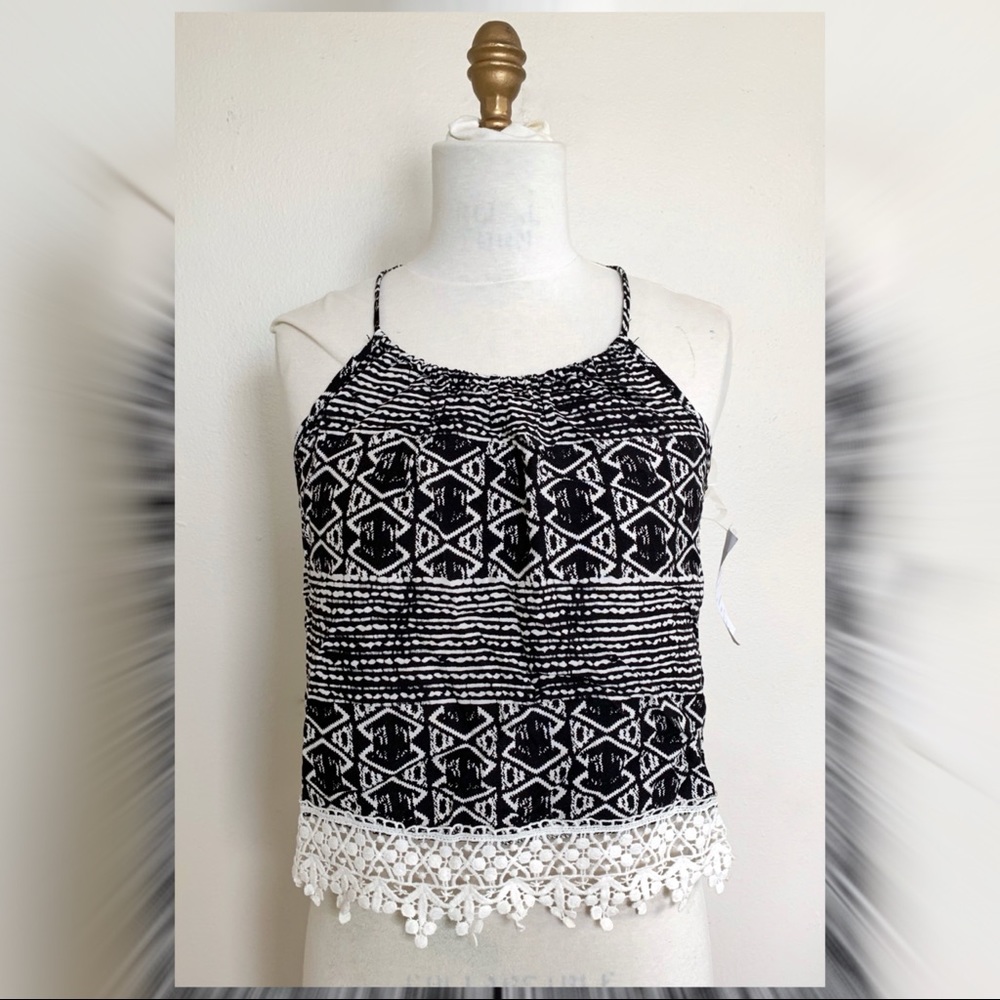 Black & White Dainty Crop Top with Crochet Trim